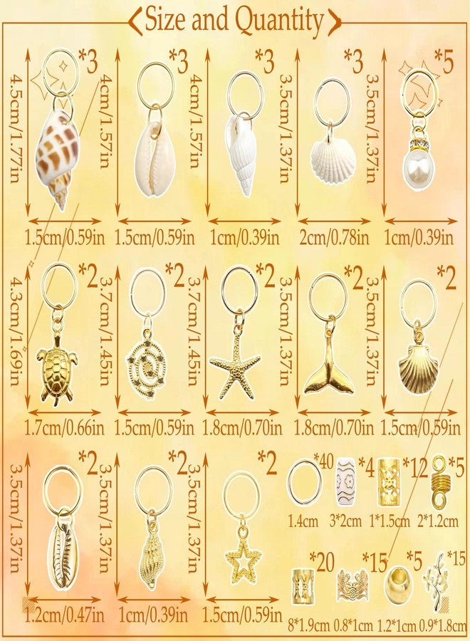 VENOFEN 149Pcs Shell Hair Jewelry Gold Loc Cuffs Rings Natural Conch Starfish Braids Clips Pearl Dreadlock Charm Hair Tube Beads Accessories for Women and Girls - Image 5